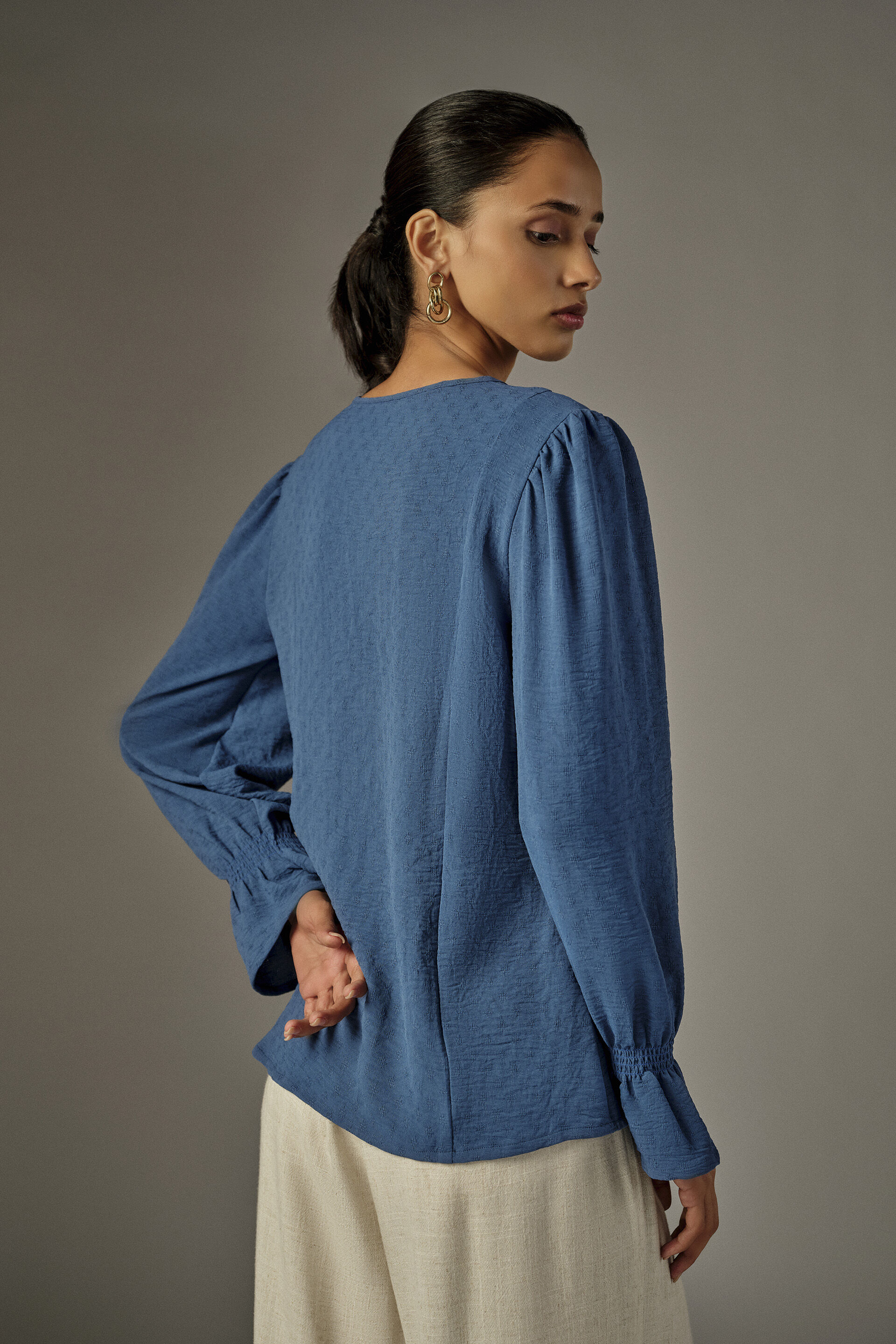 Solid Bishop Sleeves Top in Blue, Blue, image 5